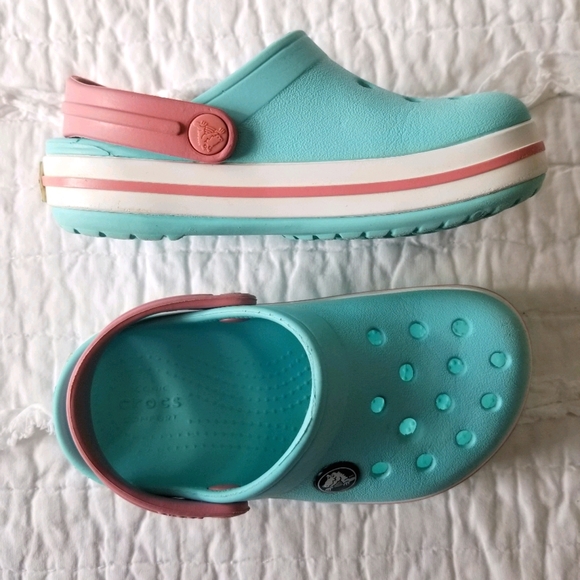 CROCS Other - CROCS Children's Iconic Comfort Aqua & Pink C9 EUC